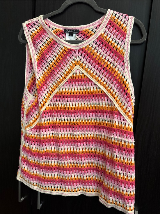 CHARLIE B Tops - CHARLIE B Pink, Orange & Cream Crochet Tank Top
